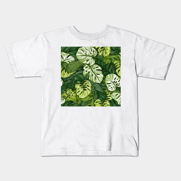 variegated monstera pattern Kids T-Shirt by BloodRubyz